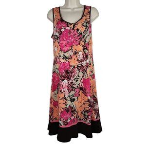 Studio I Tank Swing Shift Dress Women Size 10 Orange Pink Brown Floral Sleeveles